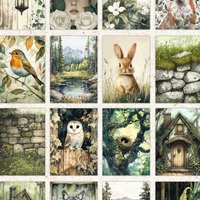 32pcs, Green Forest Creatures Postcards, Birthday/Anniversary Gifts, Collectibles, Suitable for Gift Giving, Can be Mailed.