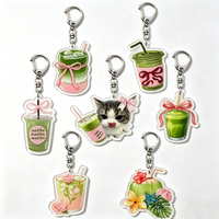 Cute Matcha Drink Keychain, Kawaii Cat Key Ring, Aesthetic Green Cup Bag Charm, Women Girls Fashion Pendant, Tea Lover Gift