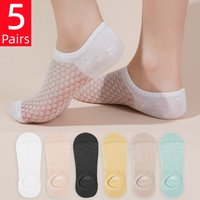 5 Pairs/Lot Women's Summer Ultra-Thin Breathable Mesh Boat Socks Anti-Slip Low-Top Invisible Socks Shallow Ankle Socks