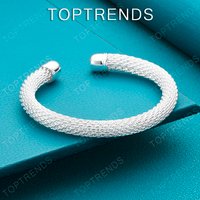 Adjustable 925 Sterling Silver Mesh Bangle For Men Women Birthday Christmas Party Fashion Design Original Jewelry Accessories