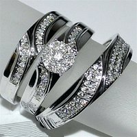 Luxury Inlaid White CZ Women's Set of Rings Sparkling Silver Color Geometry Daily Wear Party Jewelry Anniversary Gift