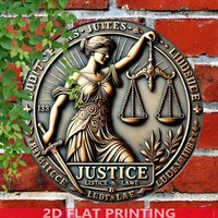 Vintage Lady Justice Scales Sword Round Metal Sign Retro Lawyer Attorney Rustic Tin Plate Wall Decor for Law Office Home Decorat