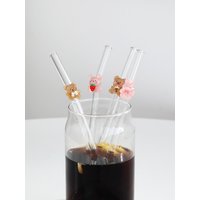 4/6PCS Cartoon Rabbit/bear Glass Straw, Transparent Bendable Drinkware for Smoothie & Cocktail, Reusable Party Supply.