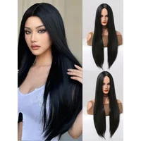 Black Long Straight Synthetic Wig for Women Middle Part Hairline Natural Looking Daily Party Wear Full Wig 26 Inches Daily Party