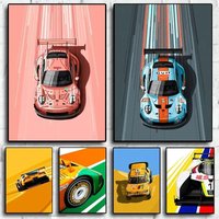 Modern Racing Car Canvas Wall Art Cartoon Racer Poster for Boys Room Living Room Decor Aesthetic Motorsport Prints for Home De