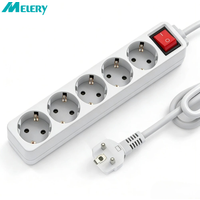 Melery Power Strip Surge Protector 3/4/5/6 AC EU Electrical Plug Outlet Socket Lead Extension Adapter Extenstion Cord Cable 1.5m