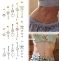 Dangle Belly Button Rings, 14G 316L Stainless Surgical Steel Cubic Zirconia Butterfly Heart Navel Ring Piercing Jewelry Barbells