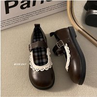 Japanese Style Student Uniform Mary Janes Soft Girl Small Leather Shoes Women Low Heel Round Toe Casual Shoes Buckle Decoration