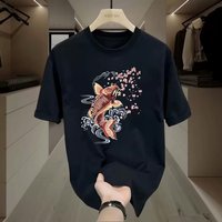 Koi Fish Cherry Blossom Graphic T Shirt Men Vintage Ukiyo-e Style Casual Oversized Streetwear Harajuku Short Sleeve Tee Tops