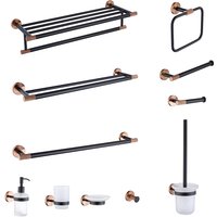 SANLUOIS Black Rose Gold Wall Mount Stainless Steel Robe Hook Toilet Brush Paper Holder Towel Bar Rack Cup Holder Bathroom Set