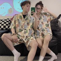 Kawaii Peanuts Snoopy Couple Pajama Set 2Pcs Summer Short Sleeve Cartoon Print Loungewear Soft Cotton Sleepwear for Lovers Cute