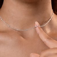 Silver Plated Stainless Steel Beaded Station Chain Necklace Birthday Gift Tarnish Resistant Waterproof Hypoallergenic Jewelry