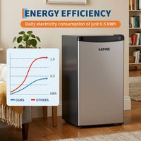 92L Mini Fridge, 47cm Wide Freestanding Mini Fridge with Temperature Settings, Compact Stainless Steel Single Door Fridge with Adjustable Feet and Reversible Door, for Bedroom, Office, Dorm and