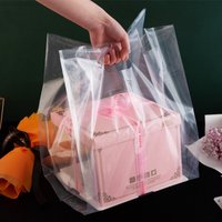 50pcs Frosted Transparent Portable Stand Plastic Baking 4" 6" 8" 10" Cake Bread Dessert Food Packaging Takeaway Bags