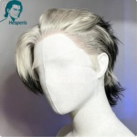 Hesperis Iced Blonde With Black Tips - Bangs/ Mullet Razor Cut Full Lace Human Hair Wig For Men Pixie Cut Short Male Wigs