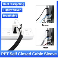 Multi-Size Self-Closing PET Cable Wrap 1-10m 5-50mm Heat/Abrasion Resistant Sleeving Machinery Automotive Marine Applications