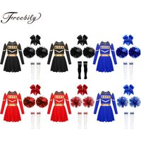 Kids Girls Cheerleading Uniform Dress With Flower Balls Sets Children Cheering Team Dance Outfits Cheerleader Costumes Dancewear