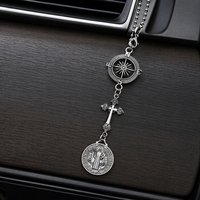 Christian Car Protection Hanging Ornament St. Benedict Cross Compass Alloy Rearview Mirror Charm for Car Interior Decoration
