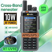 10W RT-UV98 GPS APRS Iradio Tri-Standby Tri-display AM/CB/SSB HF HAM Radio with 1024CH AM LW MW SW UHF VHF RX TX, Dual Antenna