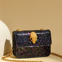 Night Out Party Mini Glitter Crossbody Bag, Eagle Head Lock Chain Shoulder Clutch for Wedding Club Date