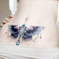 Blue Gemstone Wing Tattoo Gem Feather Lasting Fake Tattoos for Woman Men Sexy Temporary Tattoos Abdomen Arm Art Tattoo Stickers