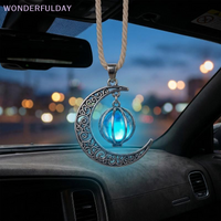 New Moon Pendant Car Hanging Ornament – Hollow Crescent Design, Inlaid With Luminous Stone, Elegant Rearview Mirror Decor
