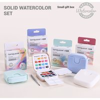 Languo 16 Colors Mini Portable Solid Watercolor Paint Set with Brush&Palette Travel Sketching Painting Box for Art Drawing