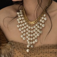 Luxury court style chain pearl tassel pendant necklace