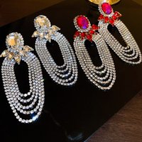 Exaggerated Full Rhinestone Drop Earrings For Women Shiny Long Tassel Earrings Europe And American Jewelry For Party Wedding K0