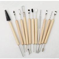 11Pcs Pottery Clay Sculpting Modeling Tool Set Double-Sided Ceramic Polymer Clay Carving Tools Kit With Smooth Wooden Handle