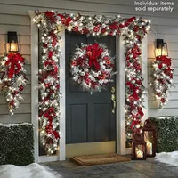 New 2025 Christmas Flocking Flower Garland Door Hanging Christmas Decorations Christmas Wreaths Rattan Upside Down Tree Ornament