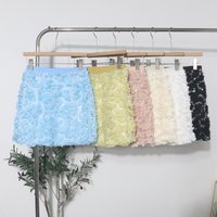 3d Flower Mesh Sequined Elastic Waist Skirt Women's Summer New A-word Hip Skirt