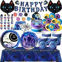 C&Coralined Birthday Decoration Party Supplies Paper Plates Cups Banner Balloon for Baby Shower Photo Props Halloween Decoration