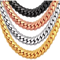 U7 6mm 9mm Chunky Snake Curb Chain Necklaces Gold Color Black Tone Link Necklace for Men Women 6/9mm 18-30 Inches Unisex Jewelry