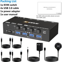 4 in 1 Out HDMI KVM Switch with Audio 8K , KCEVE 8K@60Hz USB 3.0 4 PC KVM Switcher Box with EDID Emulator for 4 Computers