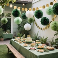21Pcs Sage Green Party Decoration, Gray Green Paper Lantern and Pom Pom Peanut Day Party Baby Shower Wedding Shower Decora