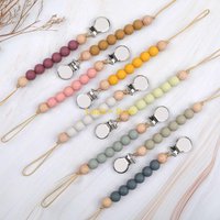 Y4QA Silicone Baby Anti-drop Chain Silicone Beads Wooden Pacifier Clips Infant Nipple