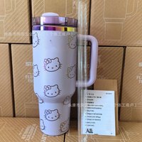 Hellokitty Thermal Cup with Handle Large Capacity Car Cup Big Ice Cup Water Bottle Insulated Mug for Girls Daily Outdoor Use