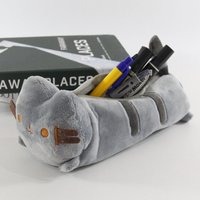 Cartoon Cute Fat Gray Striped Cat Plush Pencil Bag Stationery Storage Bags Large Capacity Cat Pen Box Case School Supplies