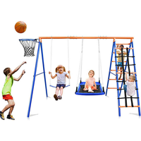 3-in-1 Kids Swing Slide Climbing Set, Hanging Chair Included, Indoor Outdoor Playground Equipment for Backyard Garden