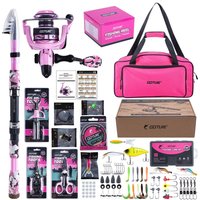 Goture Pink Fishing Rod and Reel Combo, All-in-One Fishing Kit:Telescopic Rod,Spinning Reel,66PCS Lures Tackle Bag,Fishing Gear