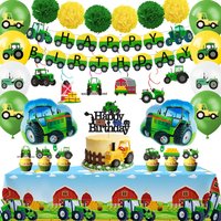 55 Pcs Farm Tractor Birthday Decorations-Tractor Banner Balloons Tablecloth Cake Toppers Spirals etc Tractor Party Decorations