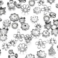 50pcs/Lot 15 Style Stainless Steel Leaf Flowers Bead End Caps for Jewelry Making Needlework Spacer Bead Caps DIY Accessories