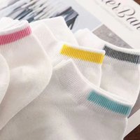 6 Pairs Women White Short Socks Fashionable Pure Color Striped Socks Comfortable Soft Breathable Girls Casual Socks