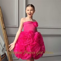 Meadow Rose Red Princess Girls Dress Strapless Sleeveless Ball Gown Party Tutu Dresses with 3D Floral Tutu Fluffy Prom Gown