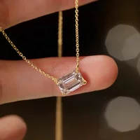 Huitan Simple Rectangular Pendant Necklace Female Aesthetic Sparkling Cubic Zirconia Neck Accessories Charm Trendy Daily Jewelry