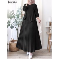 ZANZEA Plus Size Muslim Sets Women 2026 Spring Matching Sets Elegant Long Sleeve Blouse Dress Sets Solid Tracksuit 2 Piece Suit