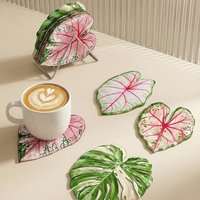 Ins-style acrylic coasters with tropical plant patterns, heat-insulating, scald-proof and easy to clean