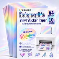 10 Pack A4 Holographic Vinyl Sticker Paper, Waterproof Rainbow Self-Adhesive Sheets for Inkjet Laser Printer DIY Crafts