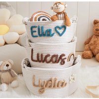 Personalized Baby Basket Rope-Embroidered Cotton Baby Gifts Newborn Presents Baby Shower Gift Storage Bag Toy Organizer For Kids